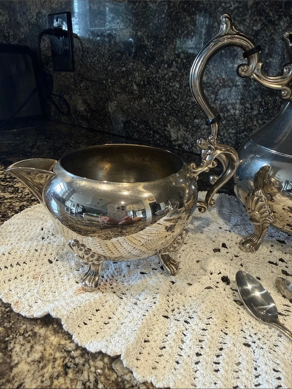 Silver plated, unmarked set: teapot, creamer, sugar bowl - Very Nice!